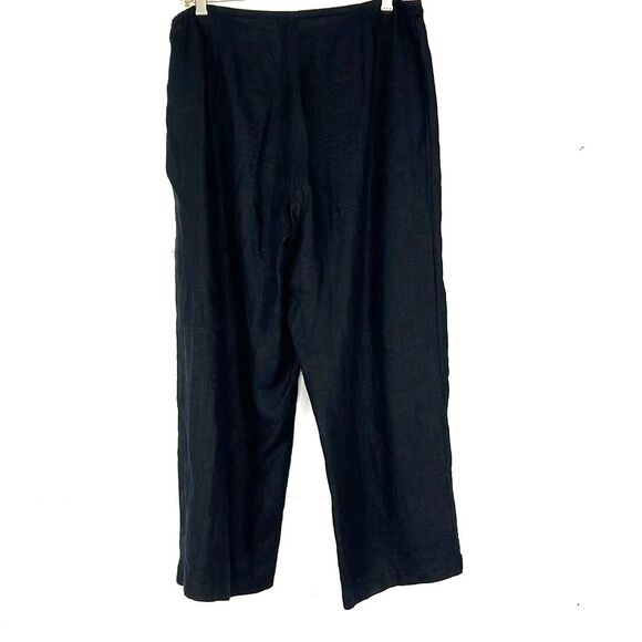 Eileen Fisher Wide Leg Cropped Pants 100% Irish Linen Black Size M - Picture 5 of 12
